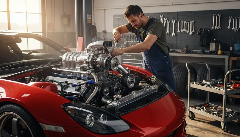 Illustration of supercharger: A device that increases an engine's power.