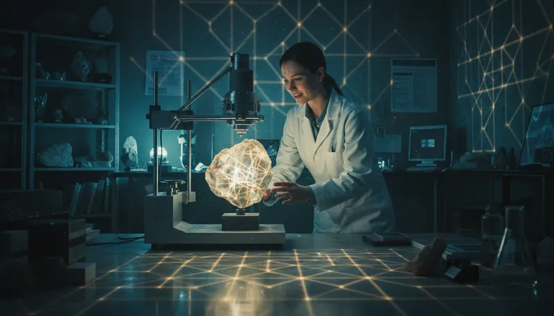 Illustration of crystallography: The study of crystal structures and properties.