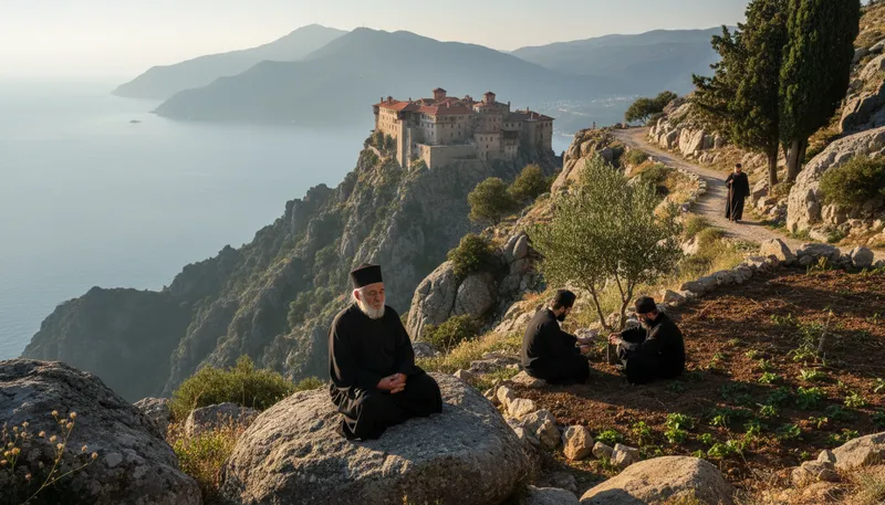 Illustration of athos: a mountain located in Greece