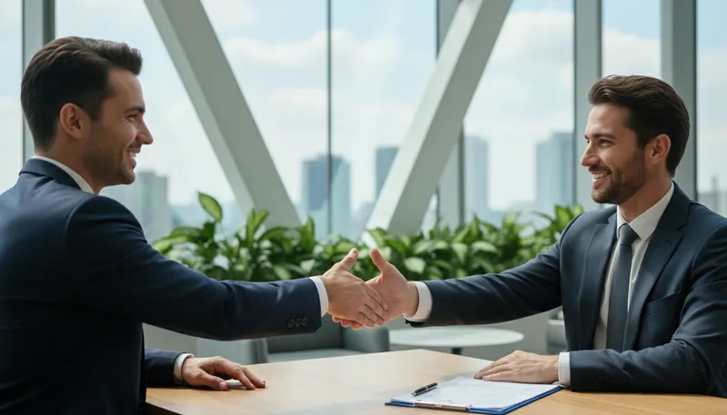 Illustration of put it there: to extend a hand for a handshake
