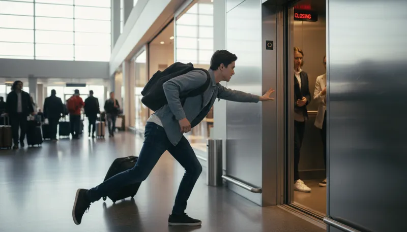 Illustration of open the door: Physically move a door to enter or exit.