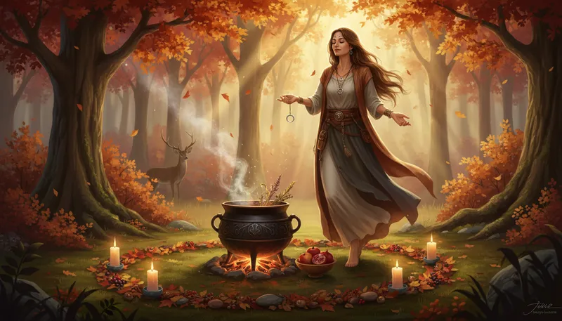 Illustration of wicca: A modern pagan religion focused on nature.