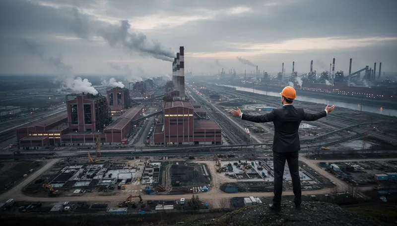 Illustration of industrialist: A person involved in industrial businesses.