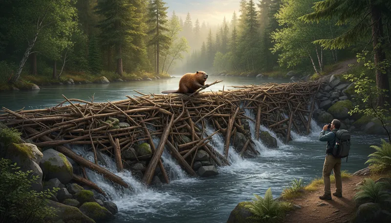 Illustration of beaver: a large rodent known for building dams