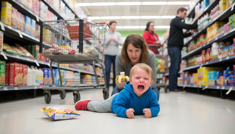 Illustration of throw a tantrum: To have a sudden emotional outburst.
