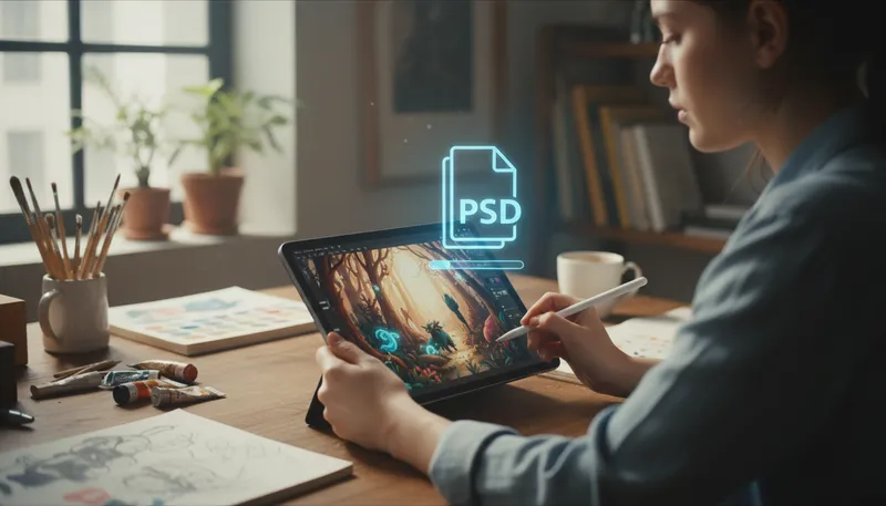 Illustration of psd: A file format for Adobe Photoshop.