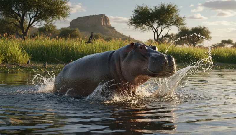 Illustration of hippopotamus: A large, mostly herbivorous mammal found in rivers.
