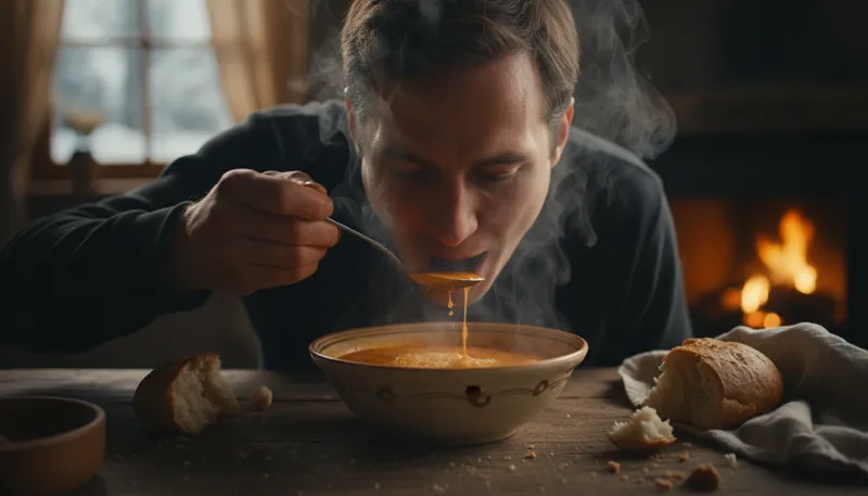 Illustration of soup: A liquid dish, often made by boiling ingredients.