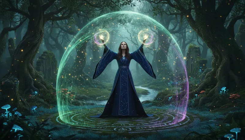 Illustration of sorceress: A woman with magical powers.