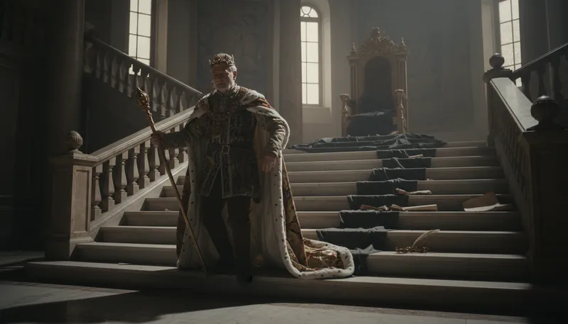 Illustration of abdicate: To give up a position of power.
