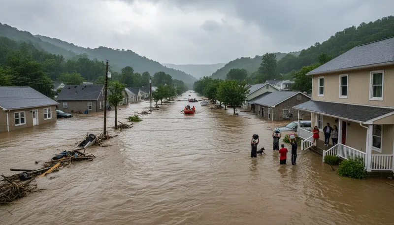 Illustration of flood: A large amount of water covering land.