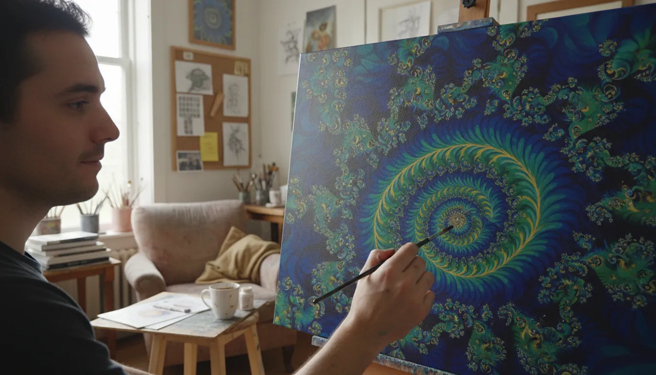 Ilustración de fractal: A complex pattern that repeats at different scales.