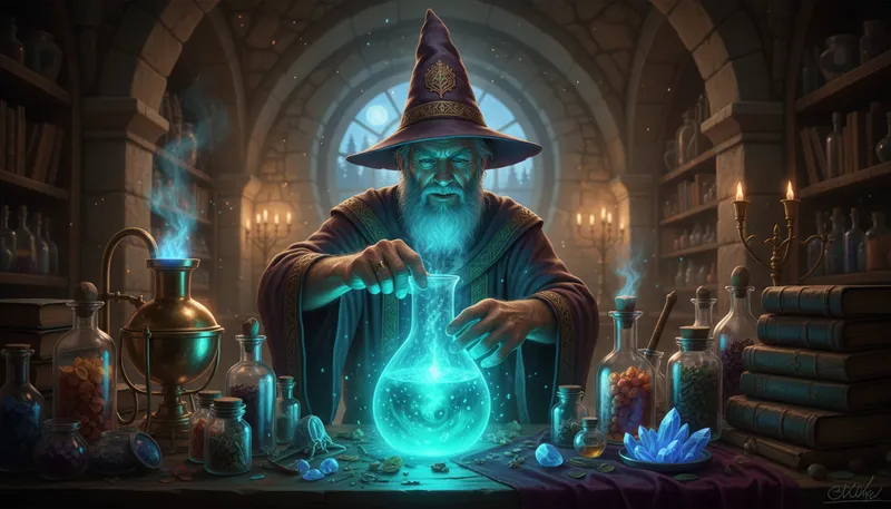 Illustration of elixir: A magical or medicinal potion.