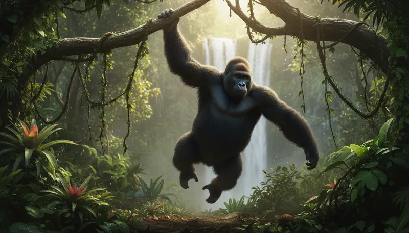 Illustration of gorilla: A large, strong ape found in forests.