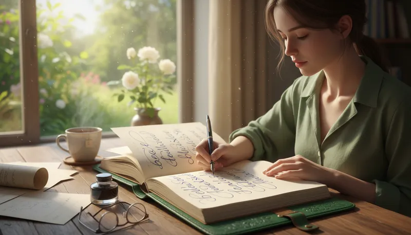Illustration of cursive: A style of writing with flowing letters.