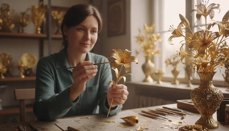 Illustration of gild the lily: To make something unnecessarily more beautiful.