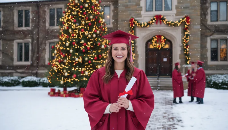 Illustration of christmas graduate: a student graduating around Christmas time