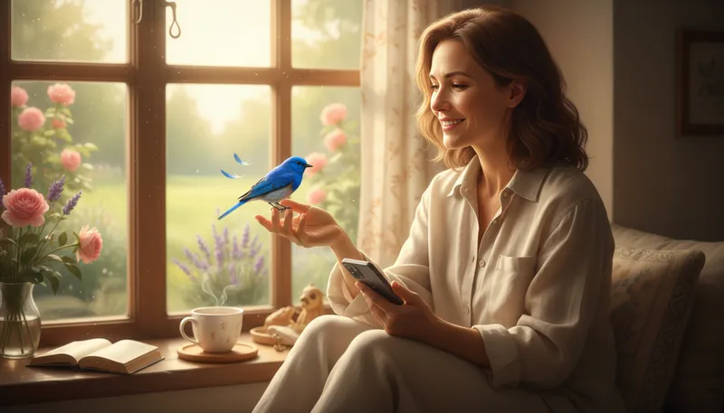 Illustration of bluebird of happiness: symbol of joy and contentment.