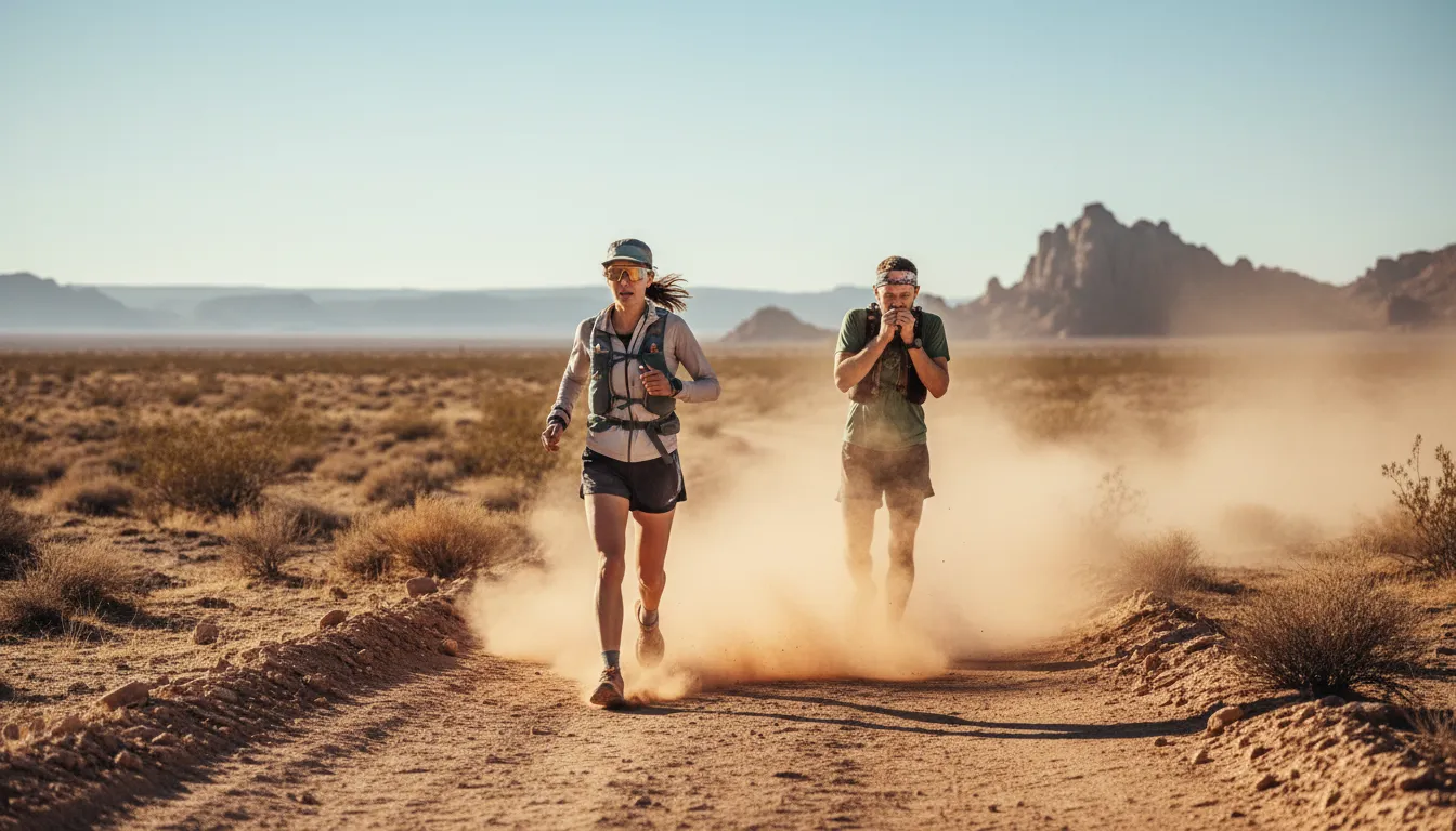 Illustration de leave someone in the dust : to surpass someone quickly and decisively.