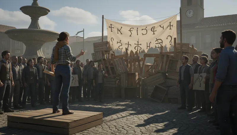 Illustration of take a stand: to express a firm opinion.