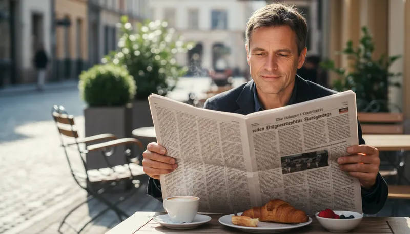 Illustration of zeitung: German for 'newspaper'.