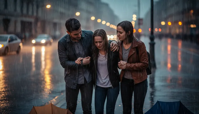 Illustration of stand up with: Support someone in a serious situation.