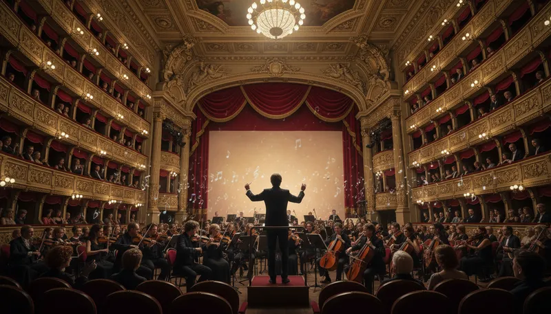 Illustration of overture: introductory music for a performance