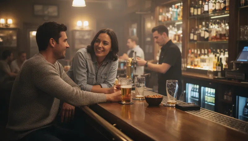 Illustration of prop up the bar: to lean against or stay by the bar
