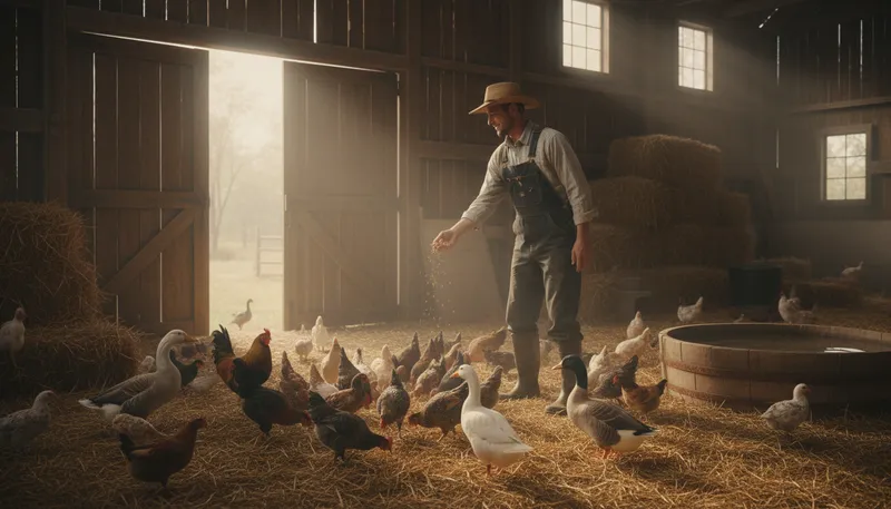 Illustration of fowl: Birds raised for food, like chickens.