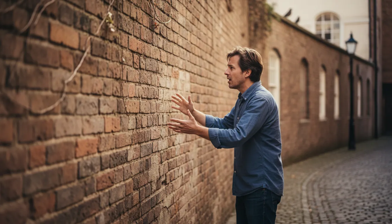 Illustrazione di talk to a brick wall: To communicate with someone who does not respond.