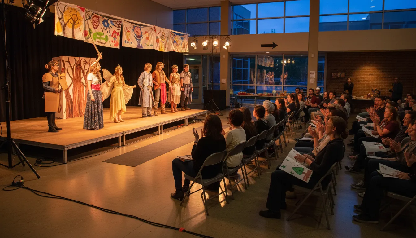 Illustration of put on: To organize and present an event such as a show or party.