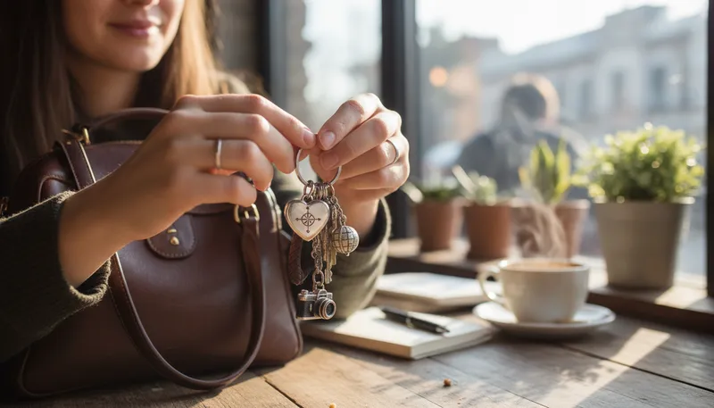 Illustration of keychain: A small chain for holding keys together.