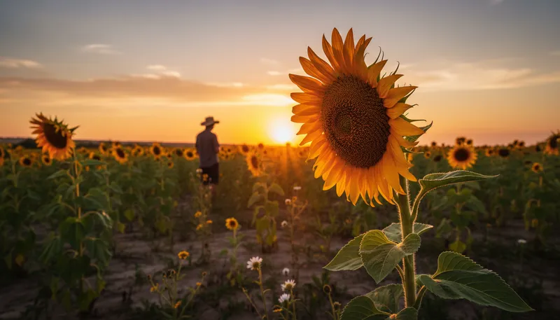 Illustration of sunflower: a tall plant with large yellow flowers