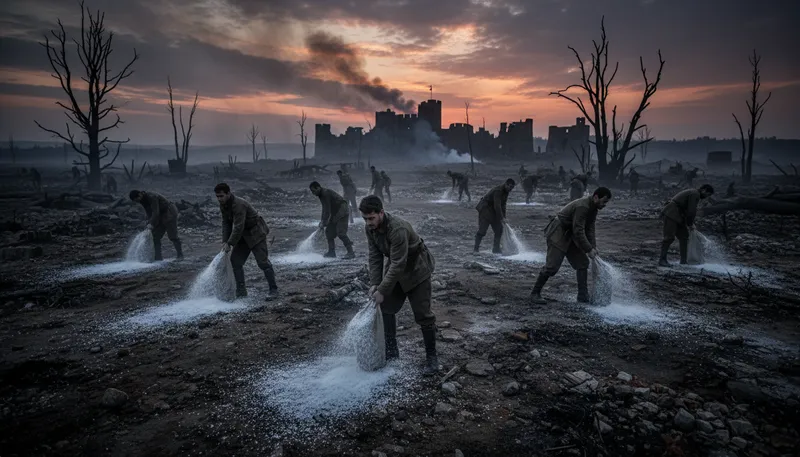 Illustration of salt the earth: to destroy something completely