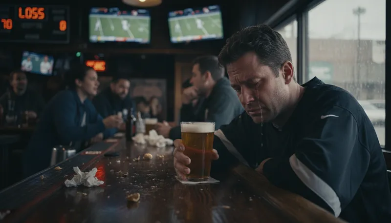 Illustration of cry in one's beer: Feel sad while drinking alcohol alone.