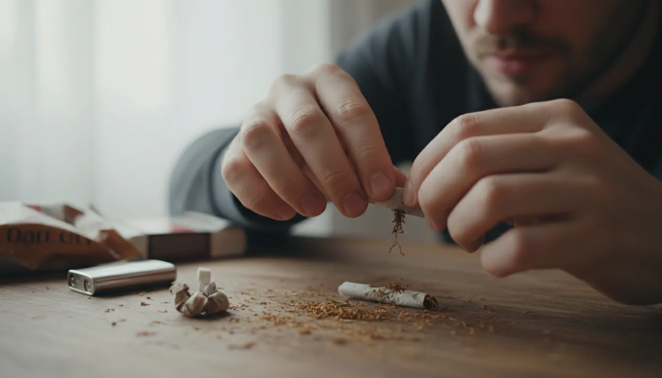 Illustration von roll one's own: Make one's own cigarettes or items.