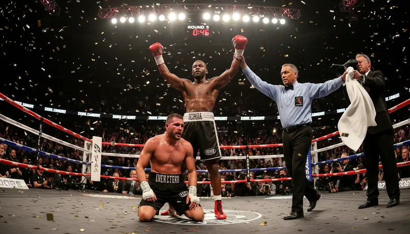 Illustration of tko: A boxing term meaning technical knockout.