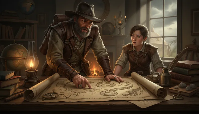 Illustration of here be dragons: dangerous or unknown area marked on maps