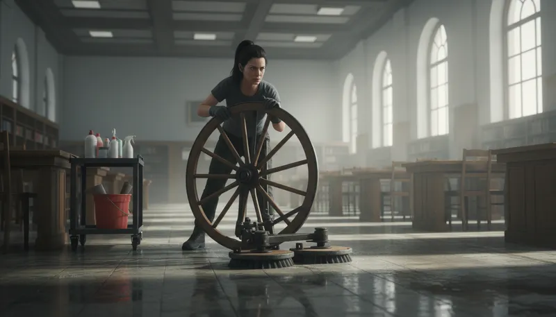 Illustration of set one's shoulder to the wheel: to apply oneself diligently to a task