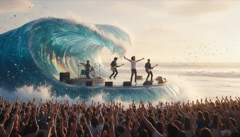 Illustration of ride the crest of the wave: Enjoy a peak of success.