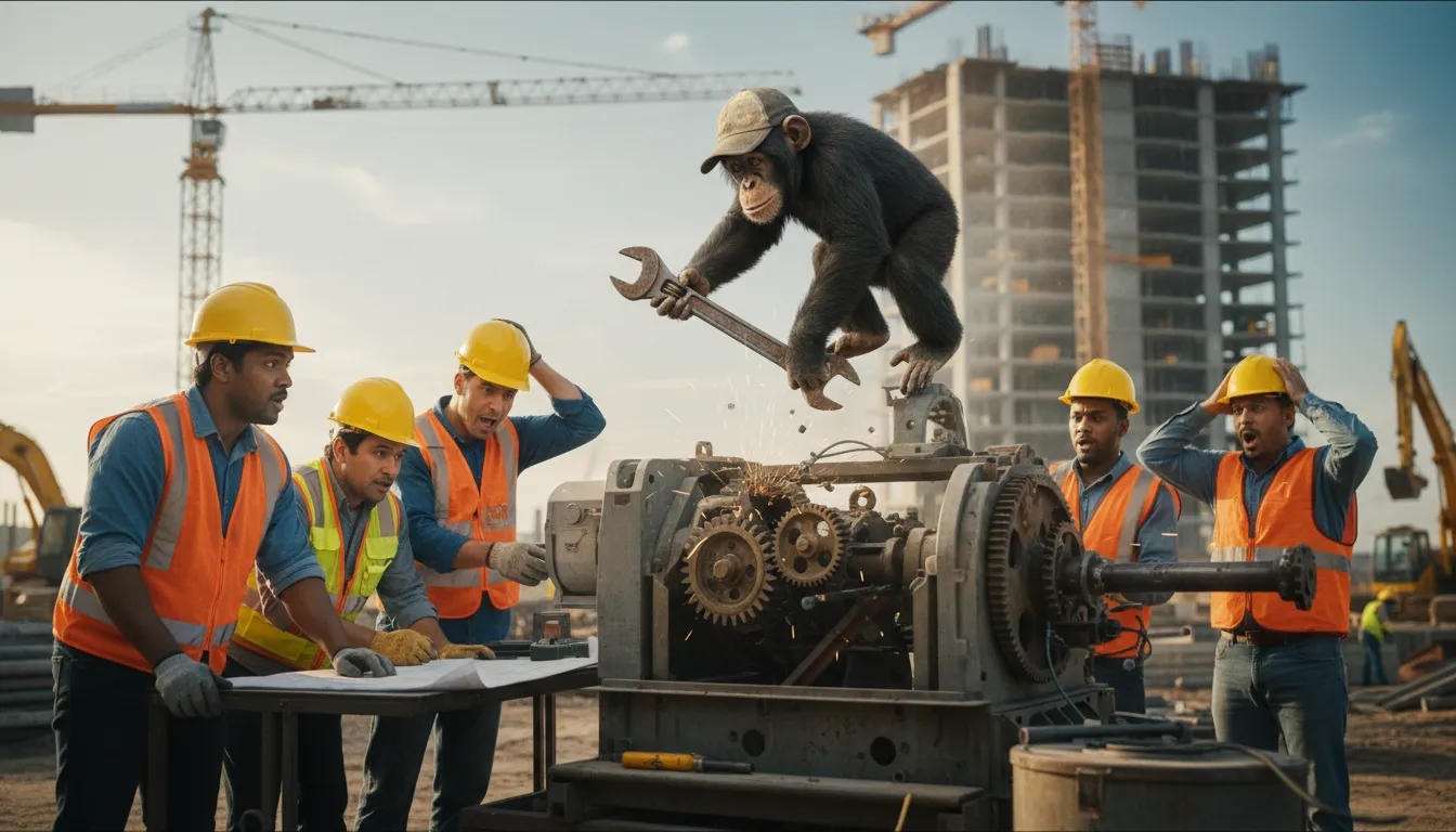 throw a monkey wrench in the works का चित्र: Disrupt a plan or process unexpectedly.