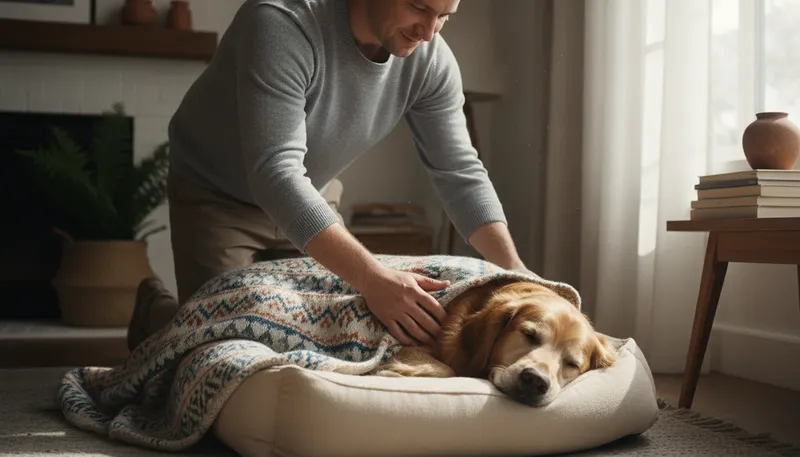 Illustration of put a blanket over: Cover something with a blanket.