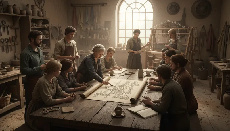 Illustration of guild: An organization of people with common interests.