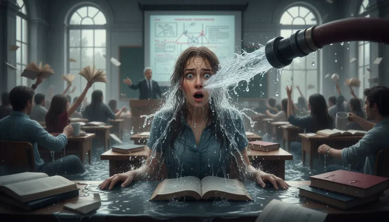 Illustration of drink from a firehose: to receive too much information at once