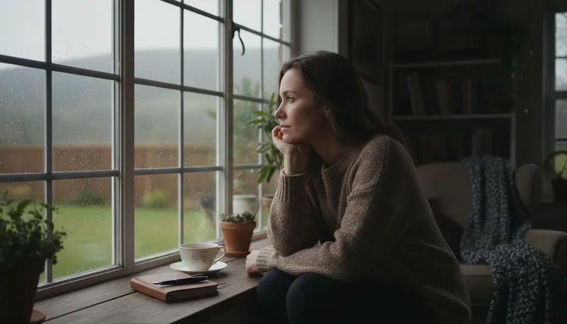 Illustration of pensive: Engaged in deep or serious thought.