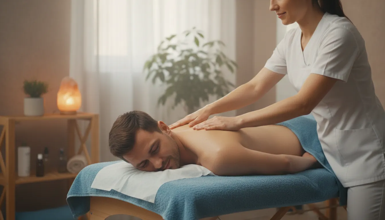 massageのイラスト：To knead or rub the body for relaxation.