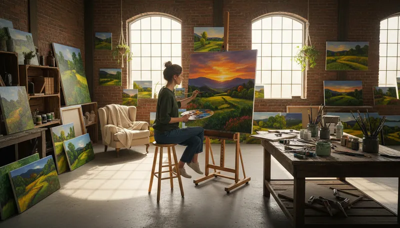Illustration of studio: workspace for artists to create