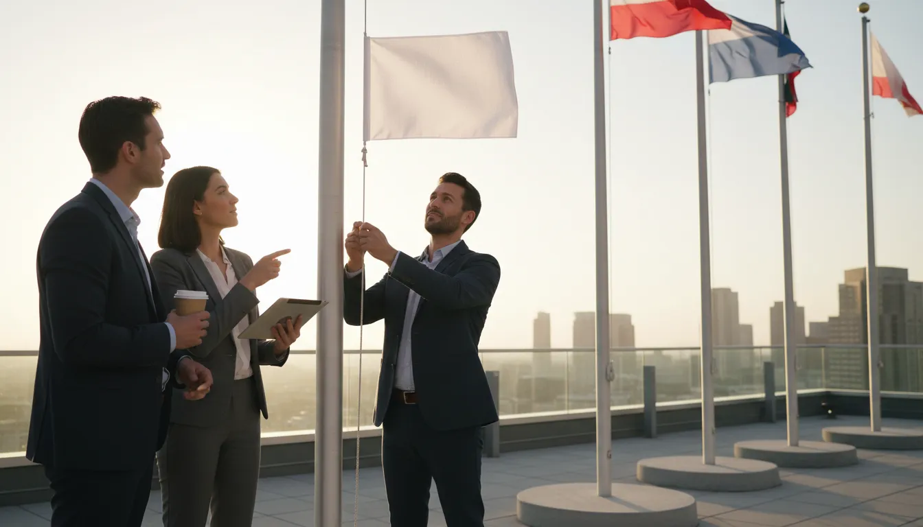 “run something up the flagpole” kelimesinin çizimi: to test an idea or proposal.
