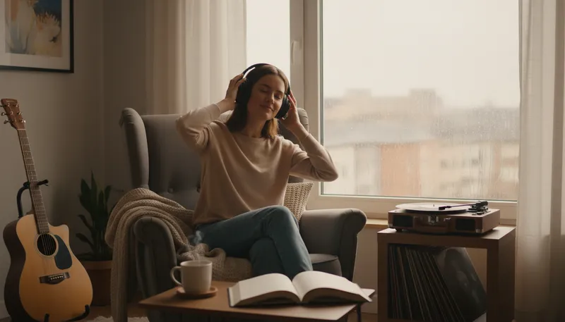 Illustration of headphone: A device worn on the head for listening.