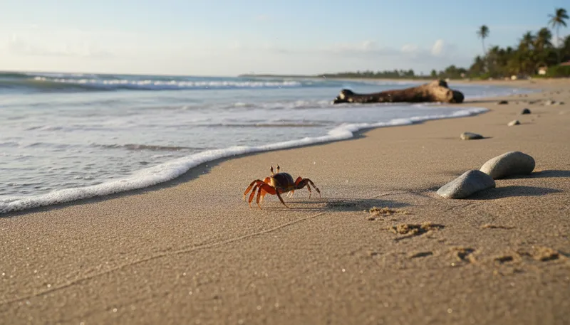Illustration of crab: A sea creature with a hard shell and pincers.